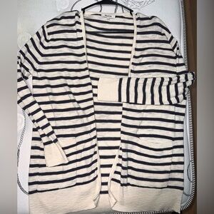 Madewell Navy and Cream Striped Cardigan with pockets